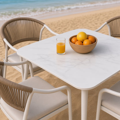 Modern Outdoor Patio Dining Set with 4 Woven Chairs