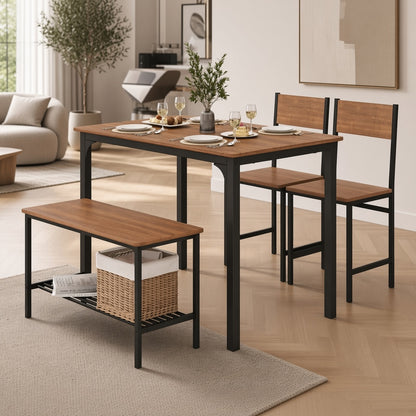 Modern Industrial Dining Table Set with Bench & Chair