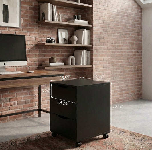 Panana Office Mobile File Cabinet with 3 Drawers, White Wooden Storage Unit with Caster Wheels Under Table Pedestal Side File Document Cabinet (Black)