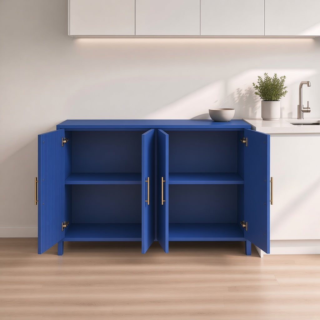 Modern Blue Fluted Storage Cabinet