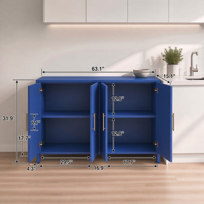 Modern Blue Fluted Storage Cabinet