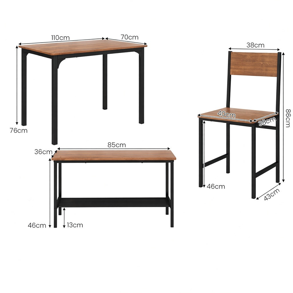 Modern Industrial Dining Table Set with Bench & Chair