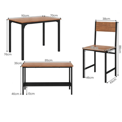 Modern Industrial Dining Table Set with Bench & Chair