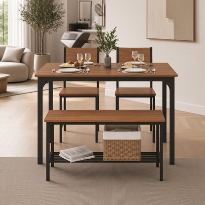 Modern Industrial Dining Table Set with Bench & Chair