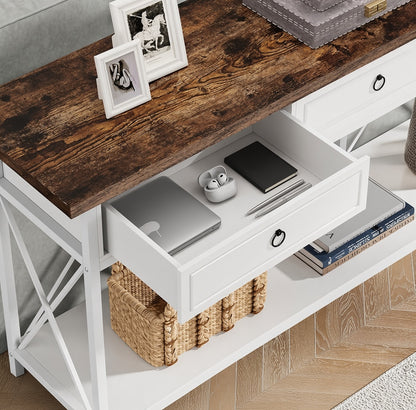 Modern White Console Table with 3 Drawers