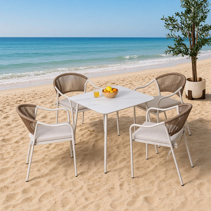 Modern Outdoor Patio Dining Set with 4 Woven Chairs