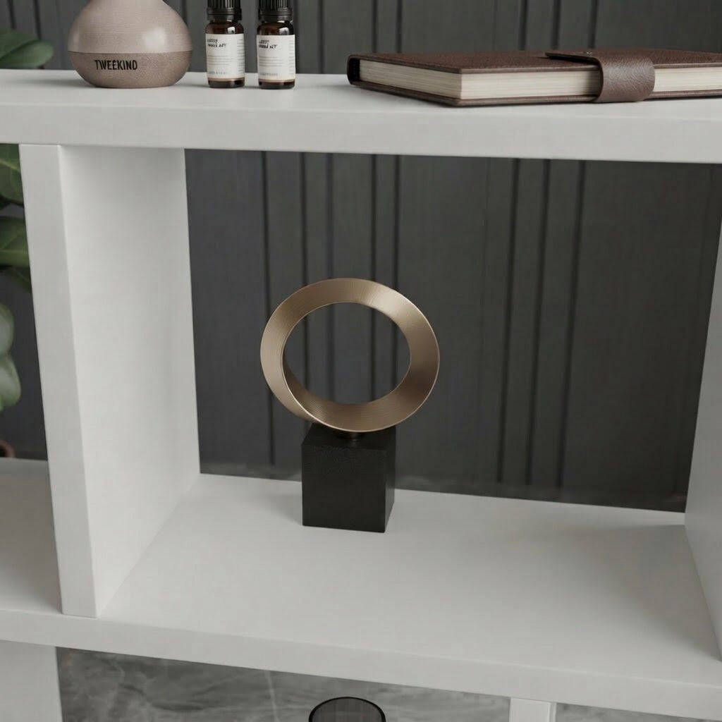 Modern White Asymmetrical Display Console Table with Open Storage Shelves