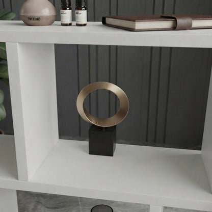 Modern White Asymmetrical Display Console Table with Open Storage Shelves