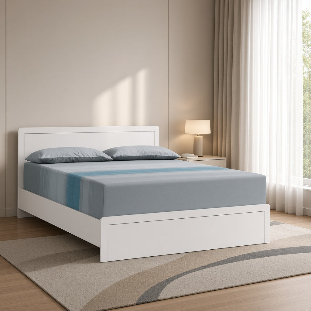 Modern White Platform Bed with Elegant Panel Headboard