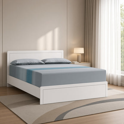 Modern White Platform Bed with Elegant Panel Headboard
