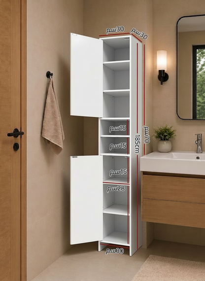 Artiss Bathroom Storage Cabinet, 185cm Tall Adjustable Cupboard Side Table Corner Shelf Wall Over Toilet Roll Storages Cabinets Unit Home Furniture Organiser, with Magnetic Doors Space Saving White